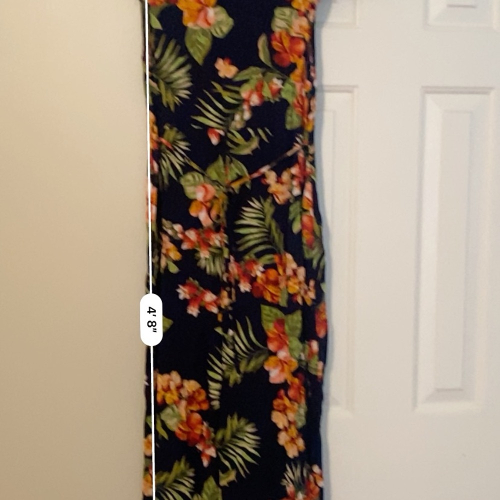 Navy tropical Floral Sheath Maxi Dress with Cap Sleeves - Picture 4 of 5